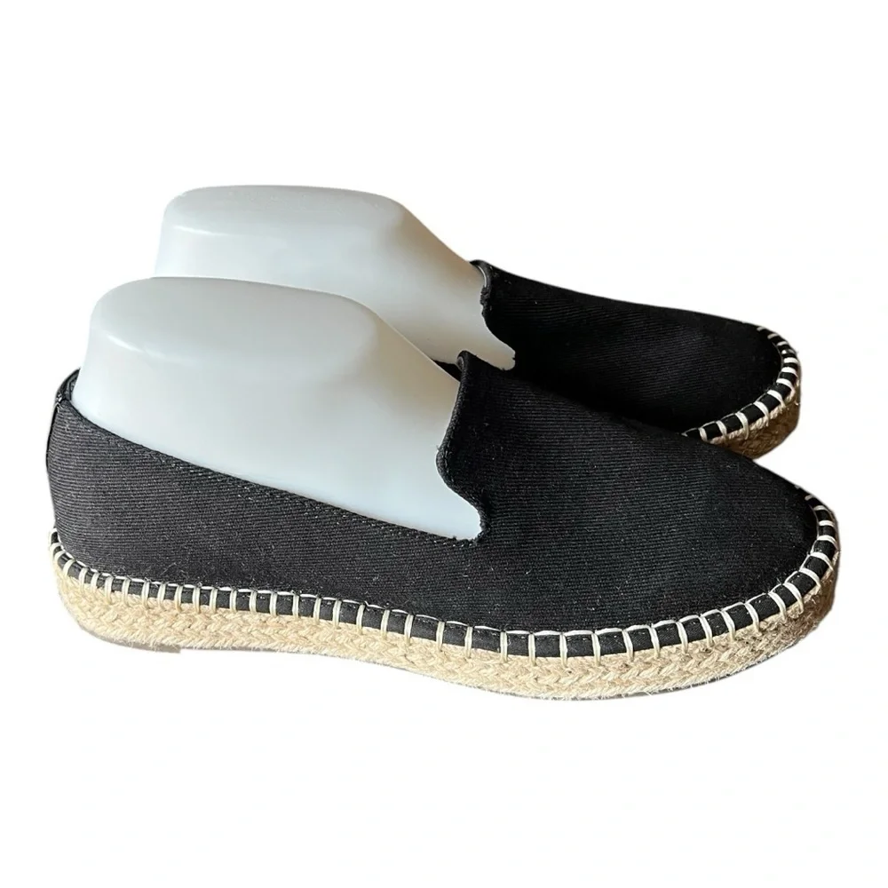Joie Cara Black Flat Canvas Espadrille Shoes - Size 8M